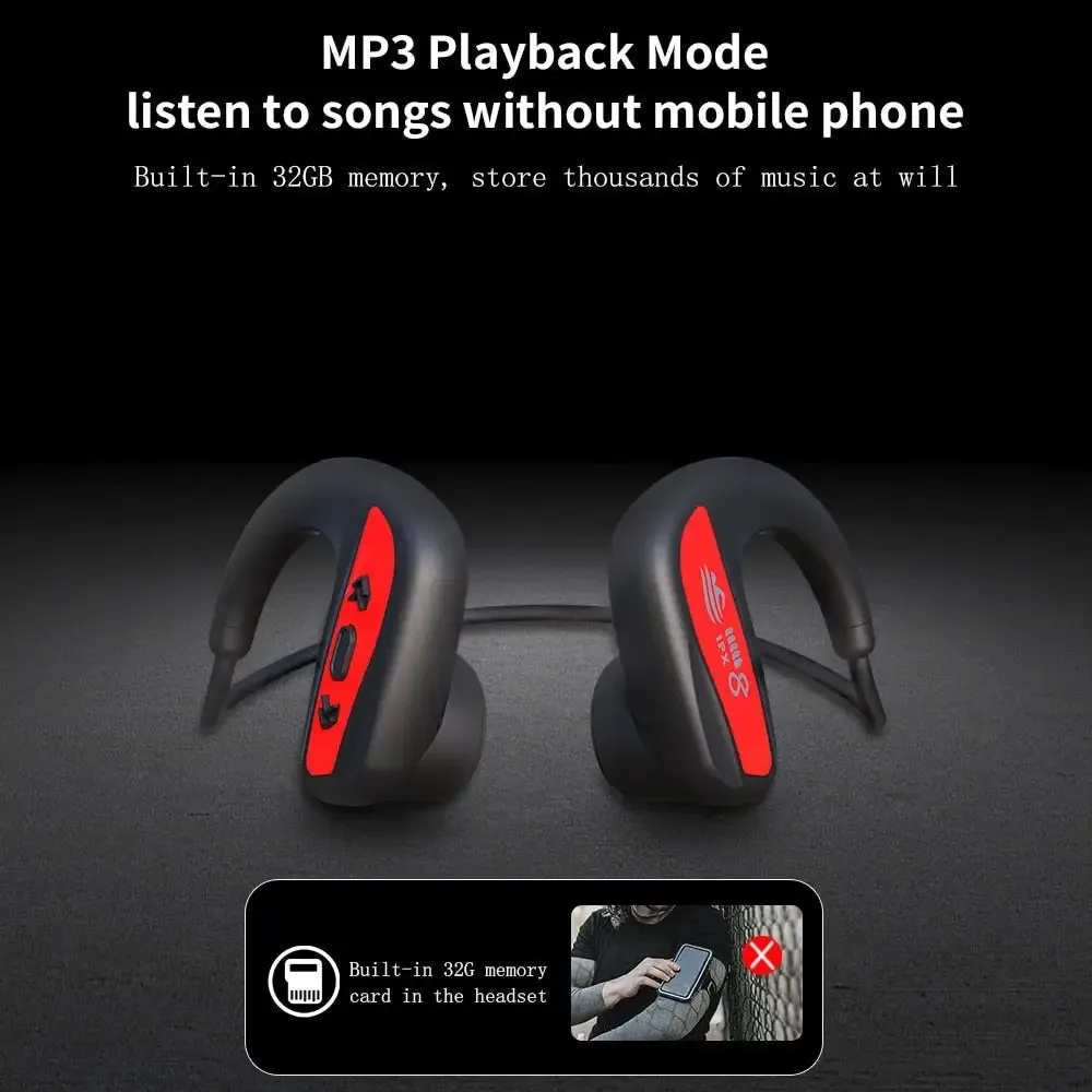 32gb Bone Conduction Wireless Waterproof Mp3 Music Player Swimming Bluetooth Headphone