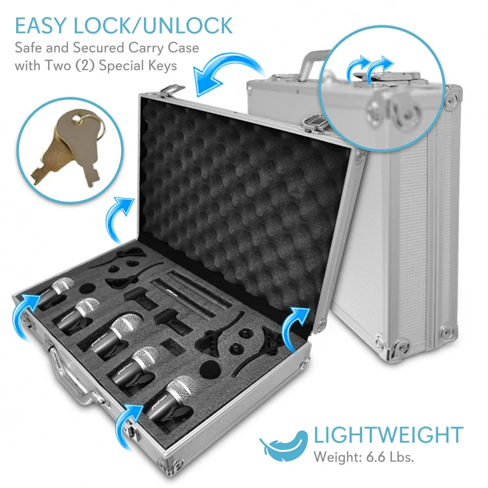 7 Microphone Wired Drum Kit With Carry Case & Mounting Accessories