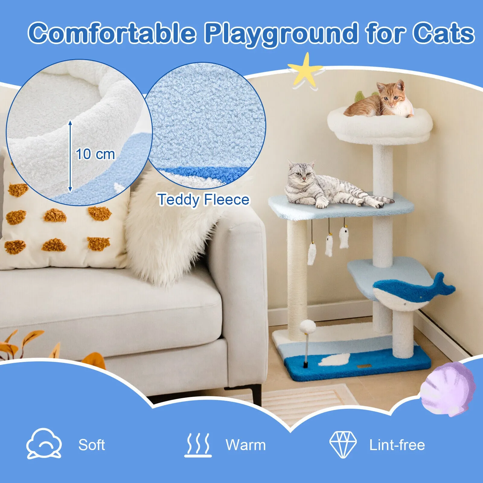 86cm Cat Tree/Tower Multi-level Pet Condon House Bed Sisal Scratcher Posts Furniture
