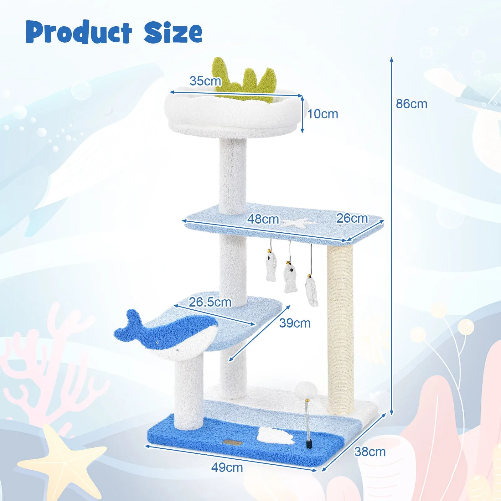 86cm Cat Tree/Tower Multi-level Pet Condon House Bed Sisal Scratcher Posts Furniture