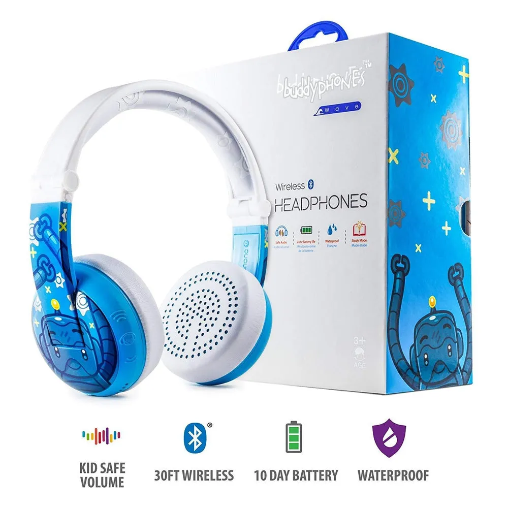 BUDDYPHONES Wave Bluetooth Headphones Waterproof Robot - Blue