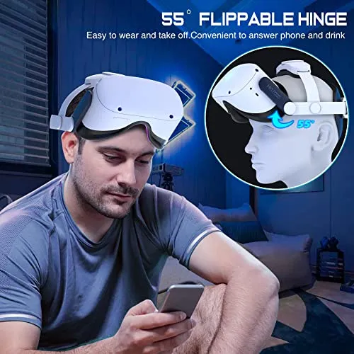 Comfort-Head-Strap Compatible with Oculus Quest 2, Replacement for Mate Quest 2 Elite Strap, Super Soft and Skin-Friendly PU Surface, Adjustable,Enhanced Support and Comfort in VR Headset（No Battery）