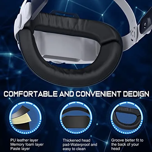 Comfort-Head-Strap Compatible with Oculus Quest 2, Replacement for Mate Quest 2 Elite Strap, Super Soft and Skin-Friendly PU Surface, Adjustable,Enhanced Support and Comfort in VR Headset（No Battery）