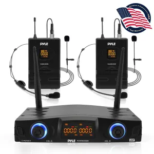 Compact Uhf Pro Wireless Microphone System - Usb Powered Desktop Mic Receiver System With Adjustable Volume Control, Includes (2) Belt-Pack Transmitters, (2) Headsets & (2) Lavalier Mics (2-Channel)
