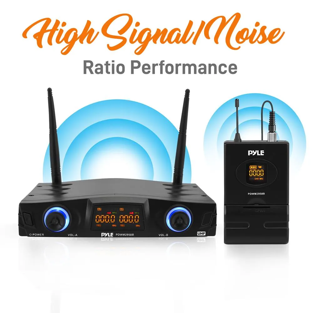 Compact Uhf Pro Wireless Microphone System - Usb Powered Desktop Mic Receiver System With Adjustable Volume Control, Includes (2) Belt-Pack Transmitters, (2) Headsets & (2) Lavalier Mics (2-Channel)