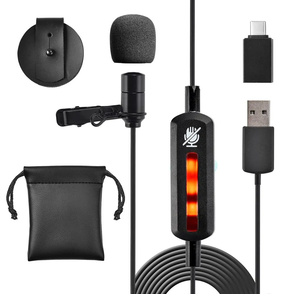Compact Usb Lapel Microphone - Pure Copper Mic Shield With Smart Mute Switch