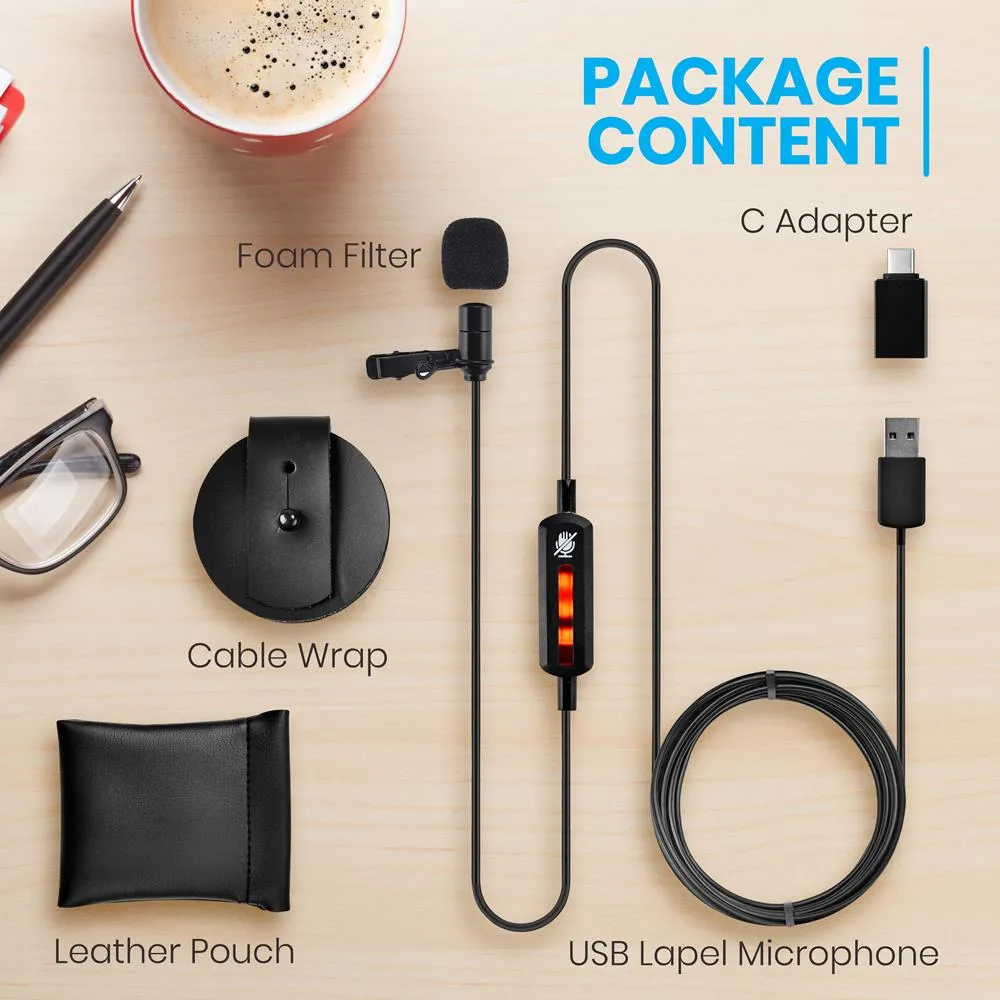 Compact Usb Lapel Microphone - Pure Copper Mic Shield With Smart Mute Switch