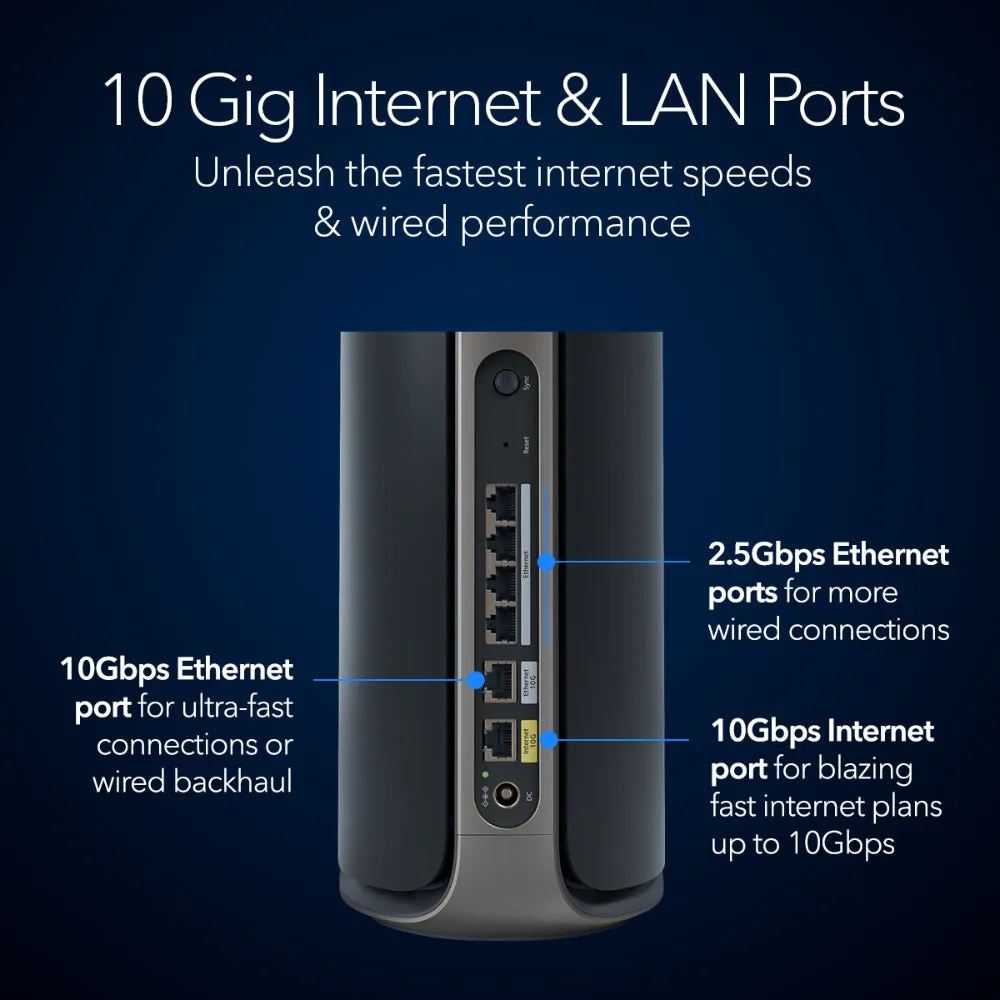 NETGEAR Orbi 970 Series Quad-Band WiFi 7 Mesh Network System (RBE972S), Router   1 Satellite Extender, Security Features, Up to 27Gbps, Covers up to 6,600 sq. ft., 200 Devices, 10 Gig Internet Port