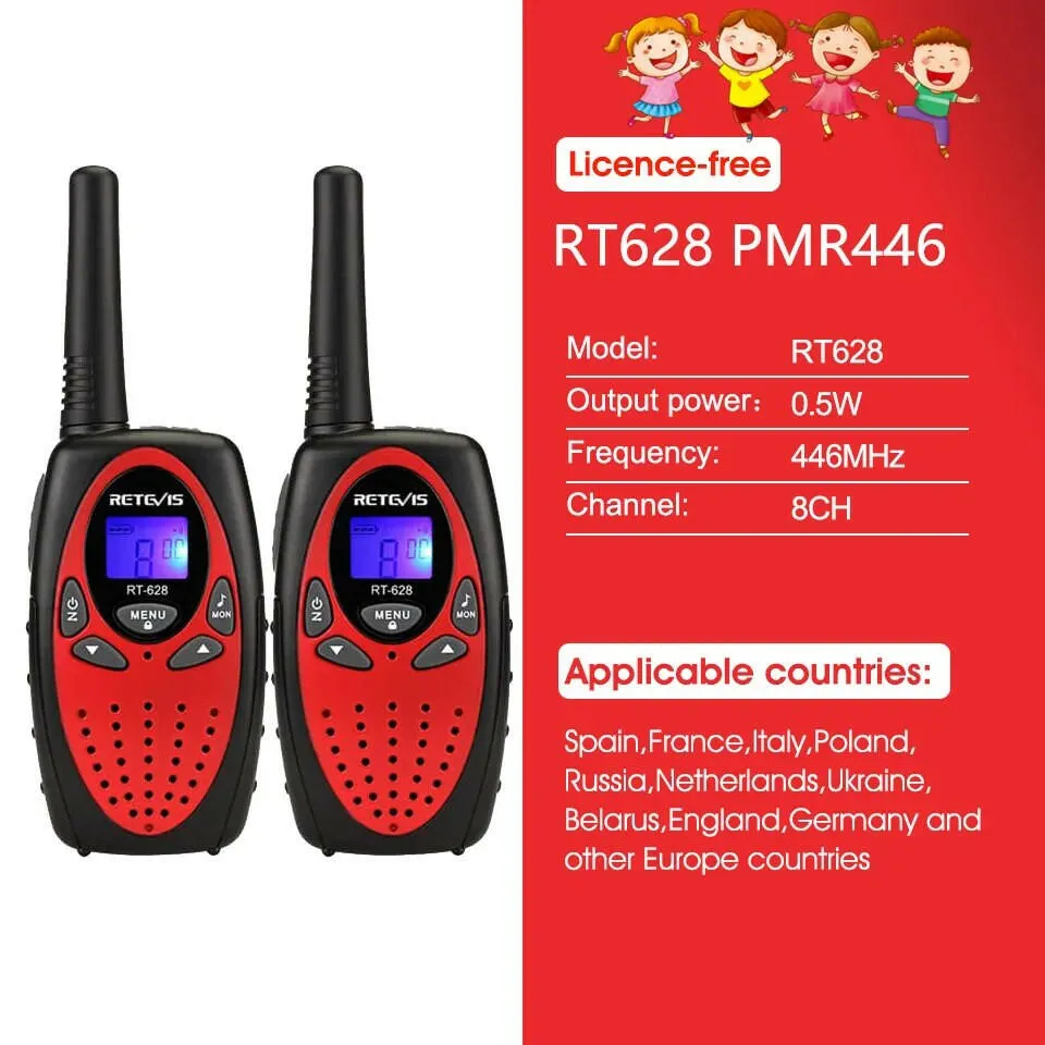 Retevis RT628 Walkie Talkie Children 2pcs PMR446 Kids Walkie-talkie Birthday Christmas Gift for Boy Girl Toy Radio Communicator