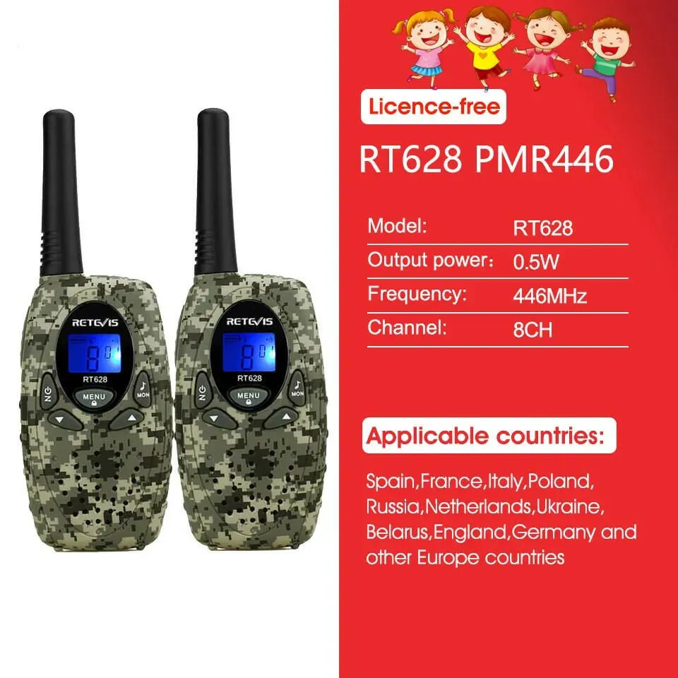 Retevis RT628 Walkie Talkie Children 2pcs PMR446 Kids Walkie-talkie Birthday Christmas Gift for Boy Girl Toy Radio Communicator
