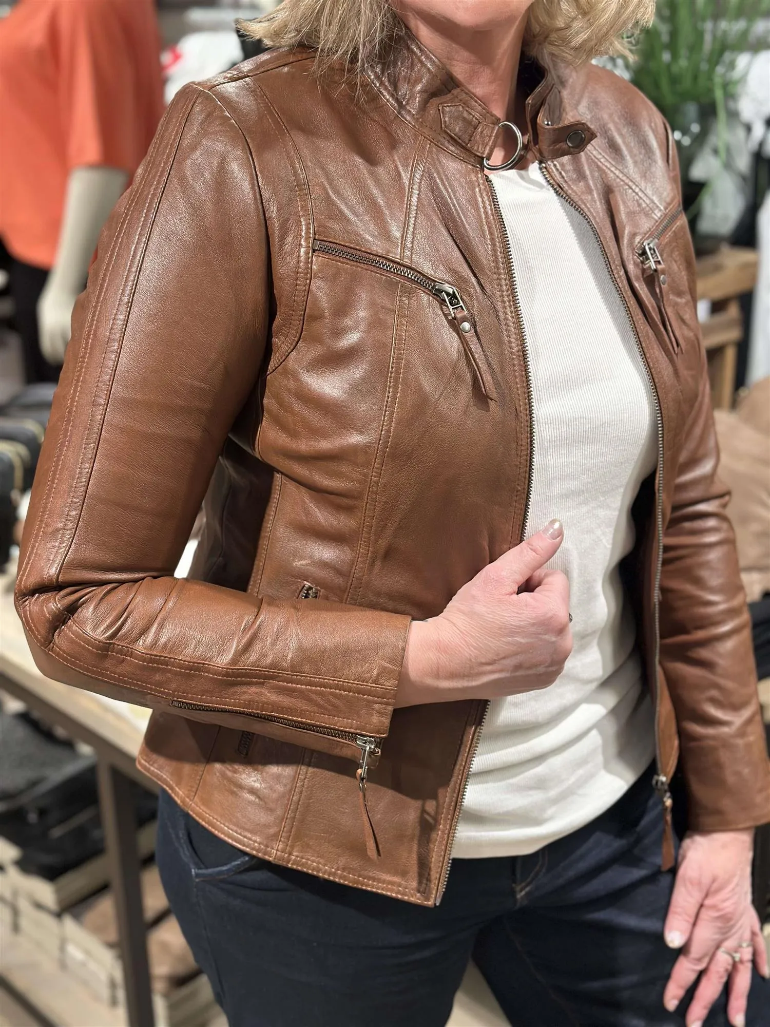 Skinnjakke Dark Cognac