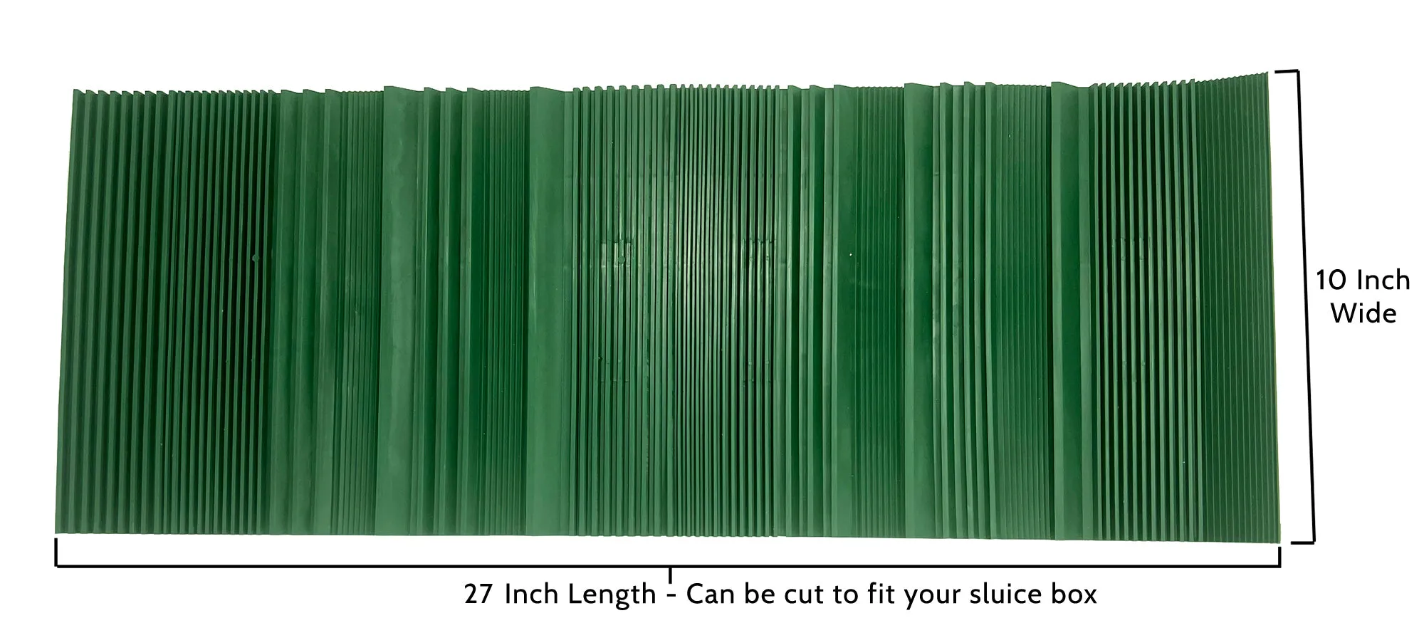Sluice box matting with rubber riffles; gold sluice mat for sluice box; gold prospecting supplies;10x27 or 12x36 inch cut to fit, green color with multiple aggressive rib patterns