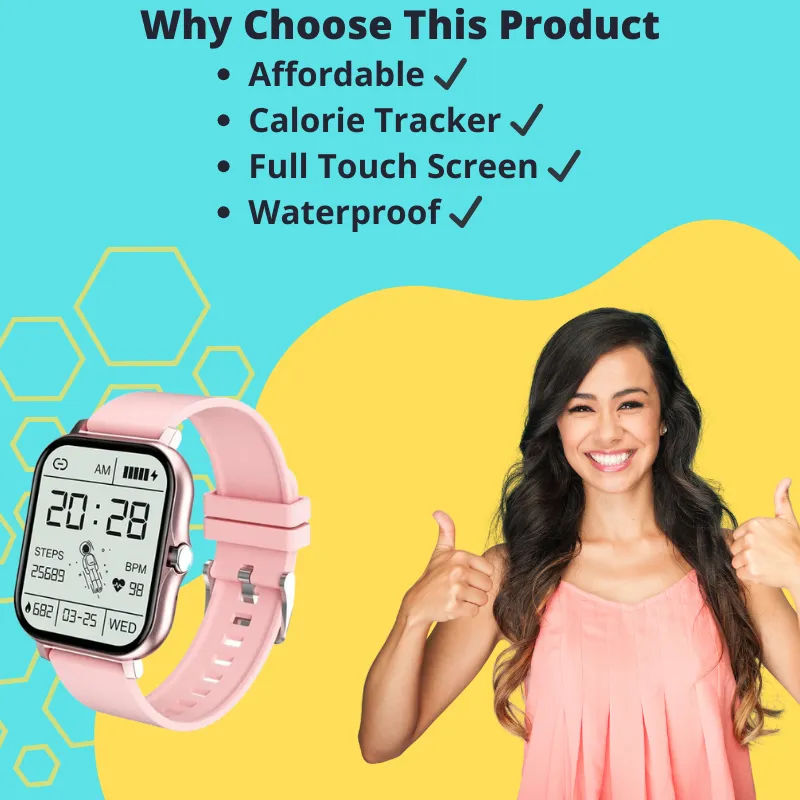 Smart Watch For Men & Women HR & BP Monitor, Daily Fitness Tracker, Full Touch Screen 8 Sports Modes