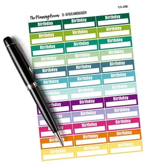 TPQ-040 Birthday tracking stickers for planners, Birthday Stickers, Colorful Birthday Stickers, Birthday Reminder Stickers, Birthday Party Stickers, Calendar Stickers for Adults, 36 Stickers