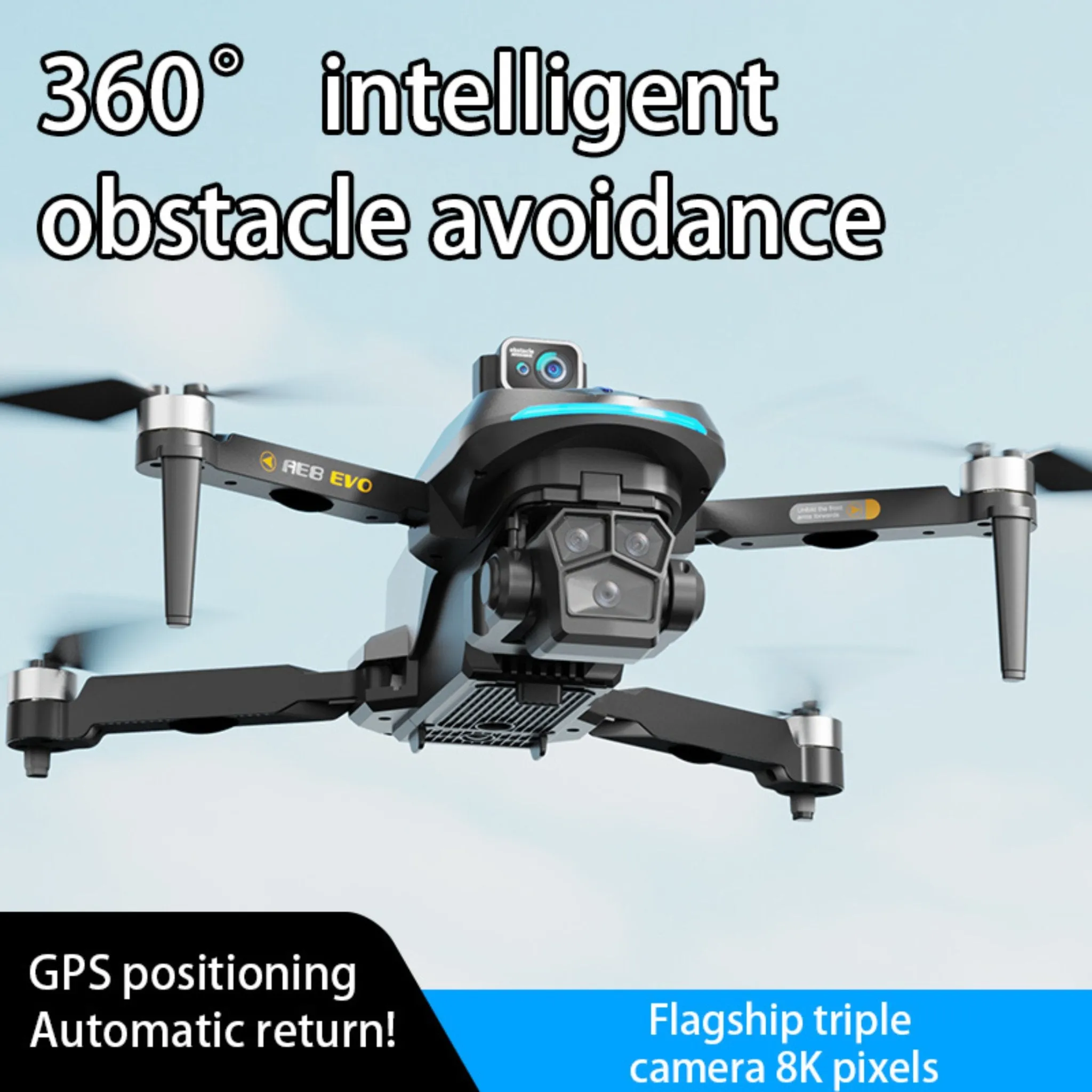 TUTT AE8 EVO 8K Professional GPS 5G Drone with Dual HD Camera 360 Optical Flow Laser Obstacle Avoidance 3-Axis Mechanical Gimbal & EIS Stabilization Intelligent Modes Brushless 2* Batteries 335gr