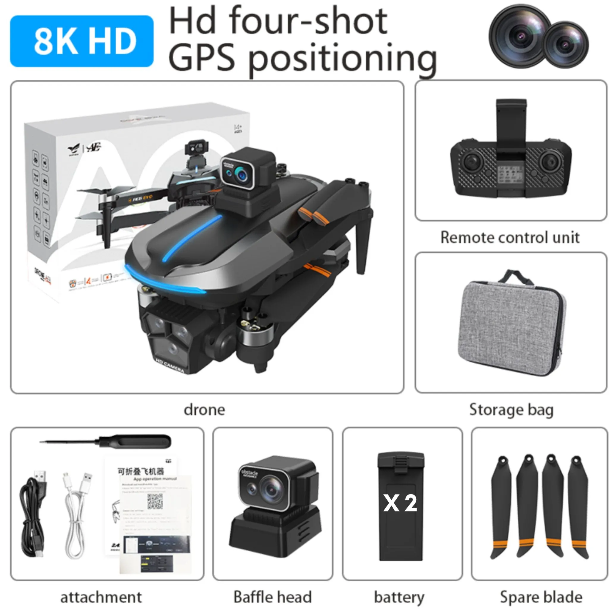 TUTT AE8 EVO 8K Professional GPS 5G Drone with Dual HD Camera 360 Optical Flow Laser Obstacle Avoidance 3-Axis Mechanical Gimbal & EIS Stabilization Intelligent Modes Brushless 2* Batteries 335gr