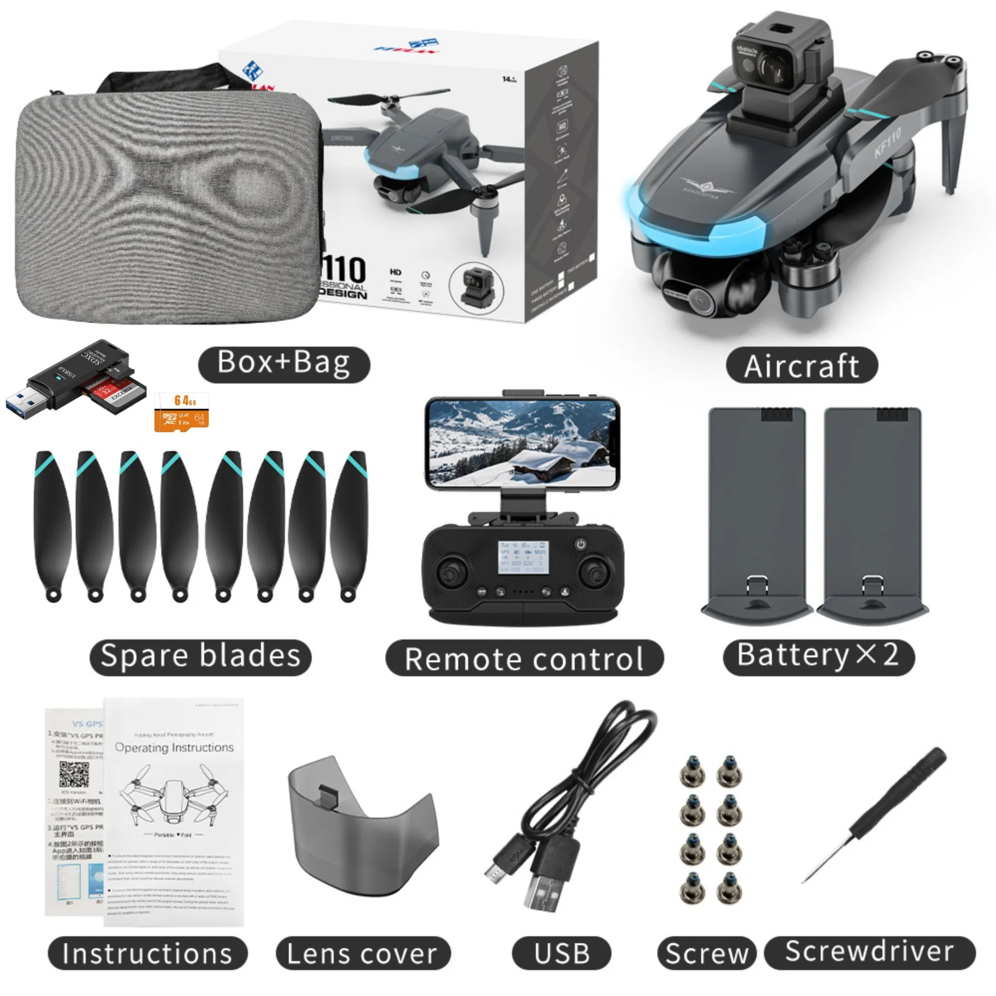TUTT KF110 Professional 5G MINI Drone Dual 4K Cameras Optical Flow Mechanical   EIS Stabilization 226g Brushless Motor Laser Obstacle Avoidance Follow/Orbit/Waypoint Modes 2* Batteries