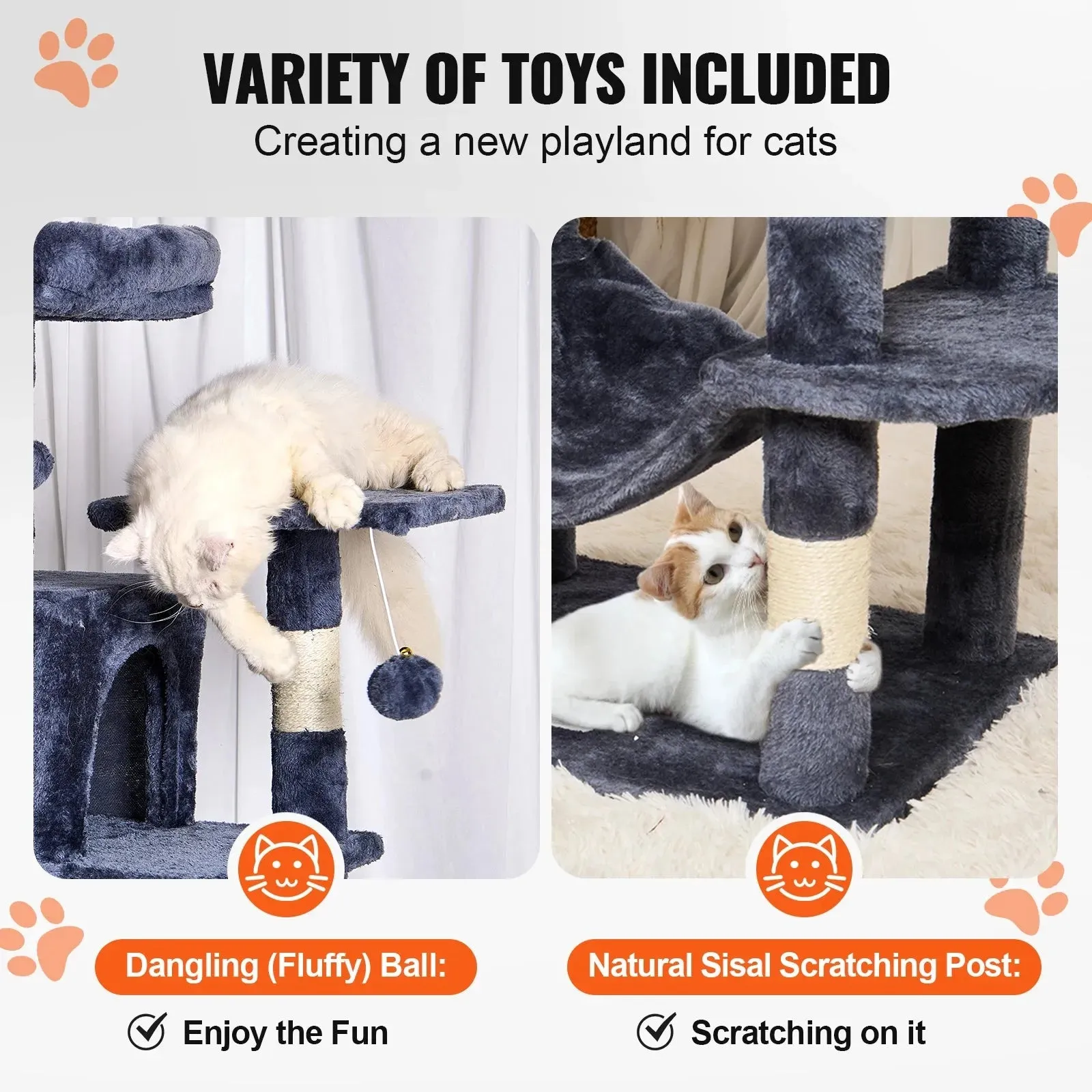 VEVOR 63" Cat Tree with 2 Condos & Scratching Post