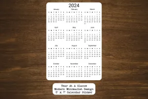 Year At A Glance Calendar Sticker - Modern Minimalist Design