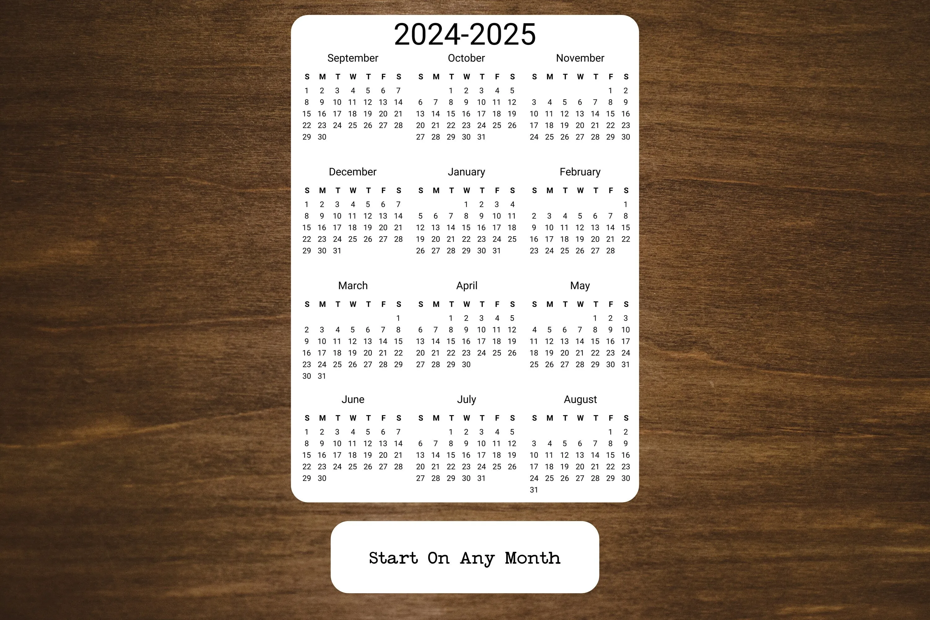 Year At A Glance Calendar Sticker - Modern Minimalist Design
